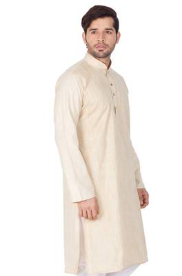 Men'S Beige Cotton Blend Kurta 4