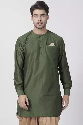 Vastramay men's green cotton blend kurta