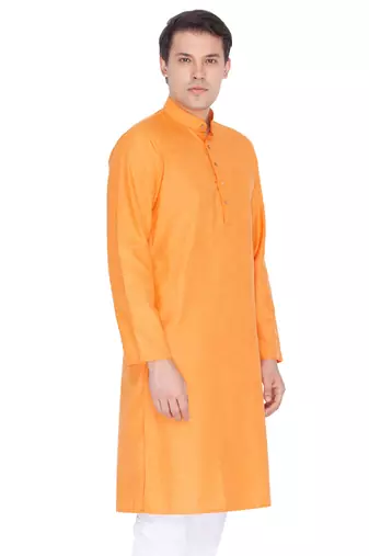 Men'S Orange Cotton Linen Blend Kurta