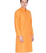 Men'S Orange Cotton Linen Blend Kurta