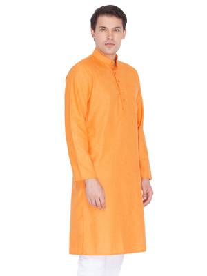 Men'S Orange Cotton Linen Blend Kurta 2