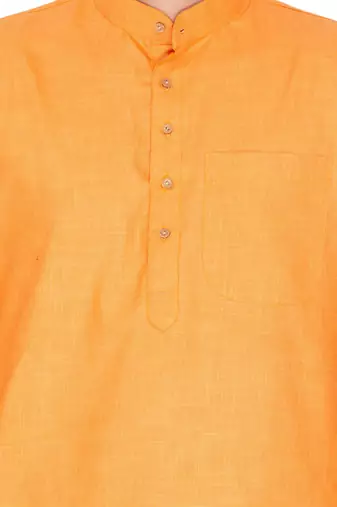 Men'S Orange Cotton Linen Blend Kurta