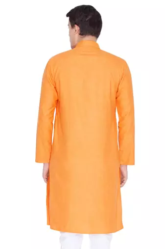 Men'S Orange Cotton Linen Blend Kurta