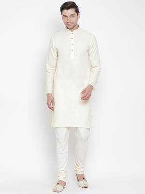 Beige Cotton Linen Blend Kurta Pyjama Set 1