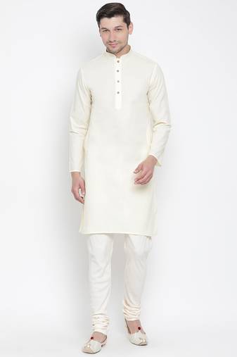 Men'S Beige Cotton Linen Blend Kurta Pyjama Set