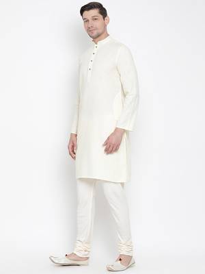 Beige Cotton Linen Blend Kurta Pyjama Set 2
