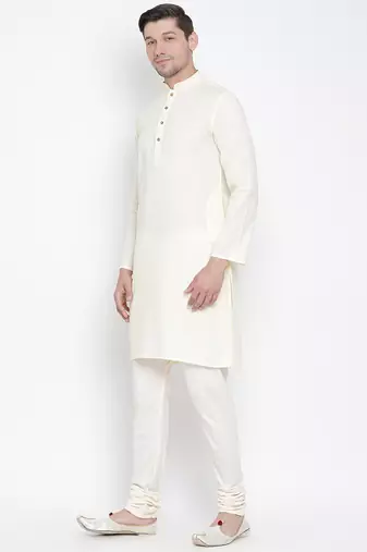 Beige Cotton Linen Blend Kurta Pyjama Set