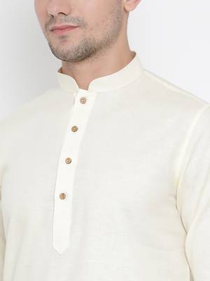 Beige Cotton Linen Blend Kurta Pyjama Set 3