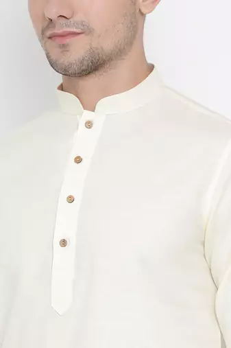 Beige Cotton Linen Blend Kurta Pyjama Set