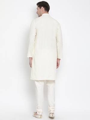 Beige Cotton Linen Blend Kurta Pyjama Set 4