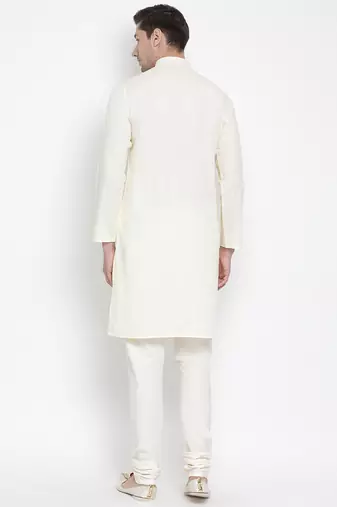 Beige Cotton Linen Blend Kurta Pyjama Set