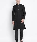 Black Cotton Linen Blend Kurta Pyjama Set