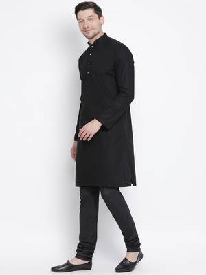 Black Cotton Linen Blend Kurta Pyjama Set 2