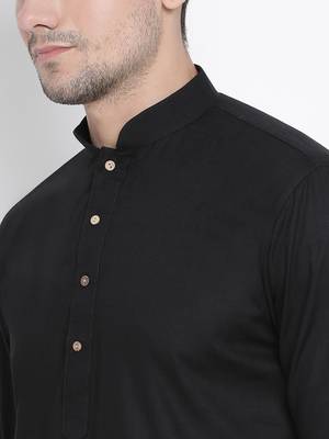 Black Cotton Linen Blend Kurta Pyjama Set 3