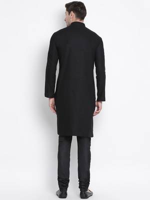 Black Cotton Linen Blend Kurta Pyjama Set 4