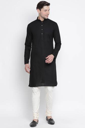 Men'S Black Cotton Linen Blend Kurta Pyjama Set