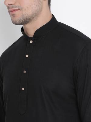 Black Cotton Linen Blend Kurta Pyjama Set 3