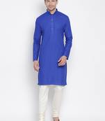  blue cotton linen blend kurta pyjama set