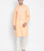  orange cotton linen blend kurta pyjama set
