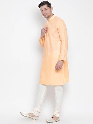 orange cotton linen blend kurta pyjama set 2