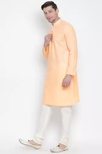  orange cotton linen blend kurta pyjama set