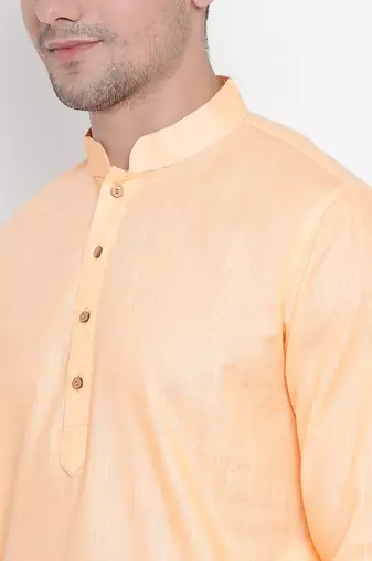  orange cotton linen blend kurta pyjama set