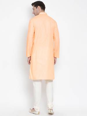  orange cotton linen blend kurta pyjama set 4