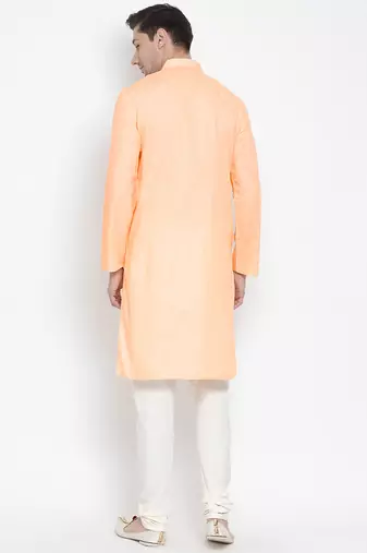  orange cotton linen blend kurta pyjama set