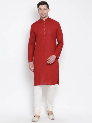 Maroon Cotton Linen Blend Kurta Pyjama Set 1