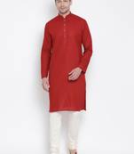 Maroon Cotton Linen Blend Kurta Pyjama Set
