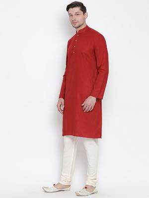 Maroon Cotton Linen Blend Kurta Pyjama Set 2