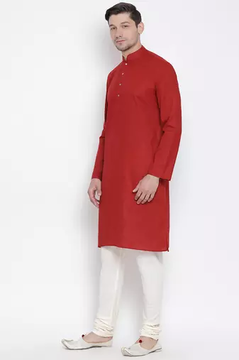Maroon Cotton Linen Blend Kurta Pyjama Set