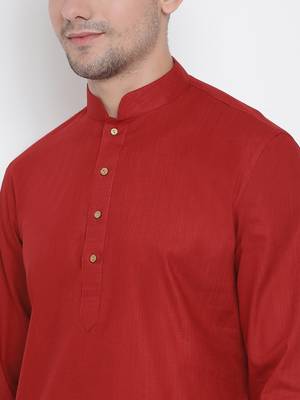 Maroon Cotton Linen Blend Kurta Pyjama Set 3