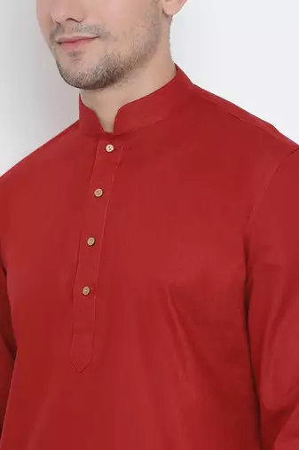 Maroon Cotton Linen Blend Kurta Pyjama Set