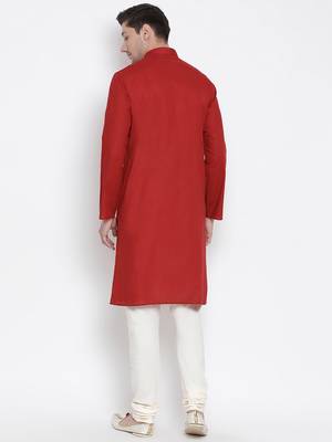 Maroon Cotton Linen Blend Kurta Pyjama Set 4