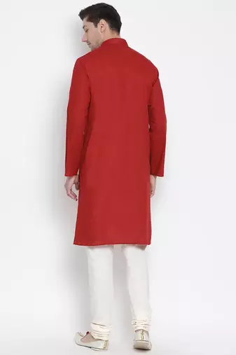 Maroon Cotton Linen Blend Kurta Pyjama Set