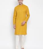 Yellow Cotton Linen Blend Kurta Pyjama Set