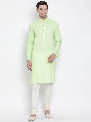 Light Green Cotton Linen Blend Kurta Pyjama Set 1