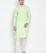 Light Green Cotton Linen Blend Kurta Pyjama Set