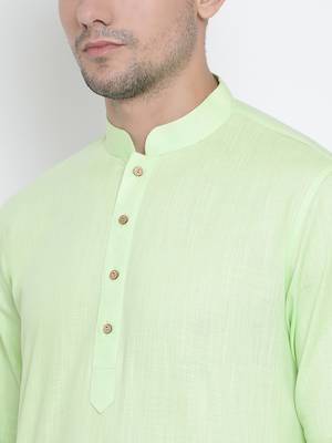 Light Green Cotton Linen Blend Kurta Pyjama Set 3