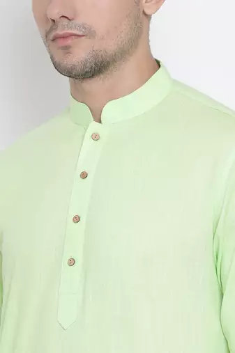 Light Green Cotton Linen Blend Kurta Pyjama Set