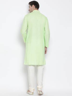 Light Green Cotton Linen Blend Kurta Pyjama Set 4