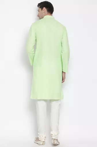 Light Green Cotton Linen Blend Kurta Pyjama Set