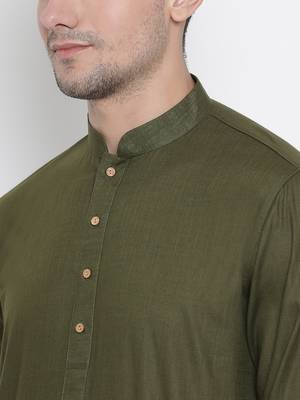 Green Cotton Linen Blend Kurta Pyjama Set 3