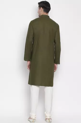 Green Cotton Linen Blend Kurta Pyjama Set