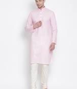 Pink Cotton Linen Blend Kurta Pyjama Set