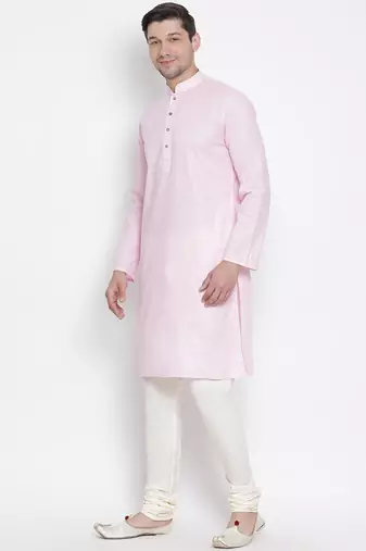 Pink Cotton Linen Blend Kurta Pyjama Set