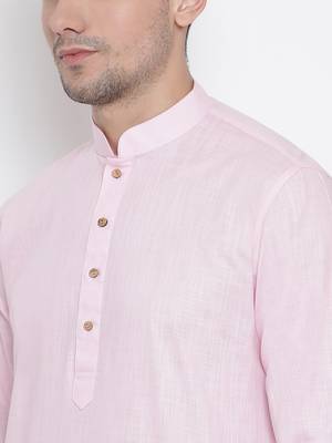 Pink Cotton Linen Blend Kurta Pyjama Set 3