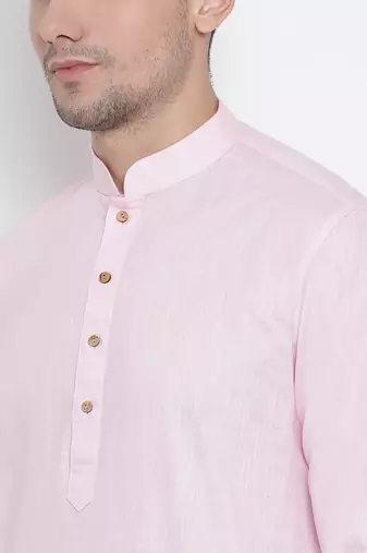 Pink Cotton Linen Blend Kurta Pyjama Set
