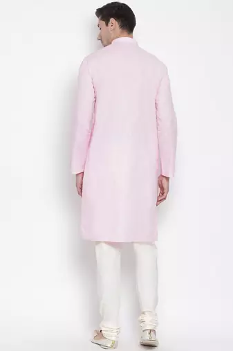 Pink Cotton Linen Blend Kurta Pyjama Set